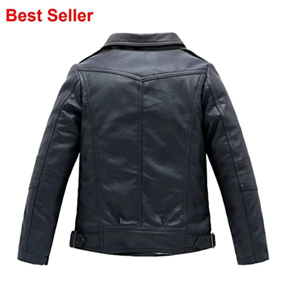 Faux Leather Motorcycle Jacket for Kids with Faux Fur Lining